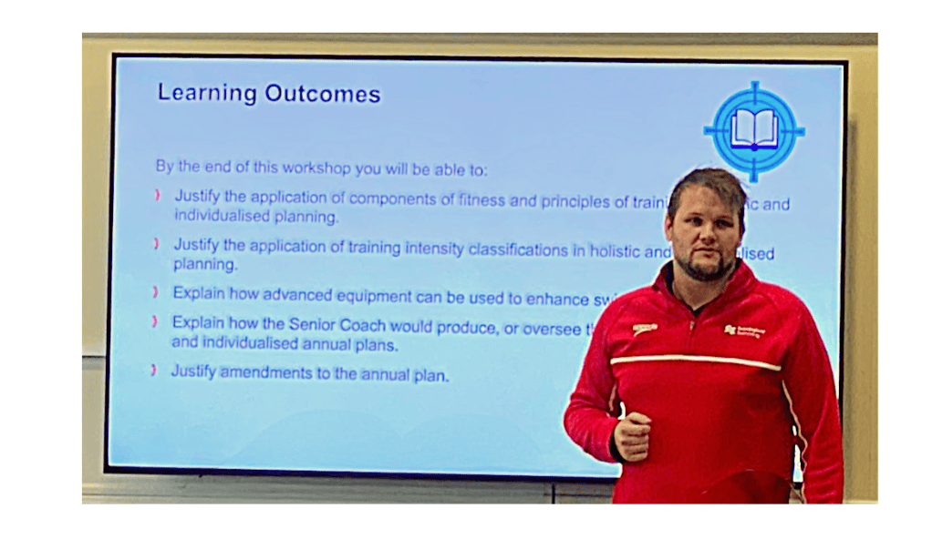 Craig Robertson PhD presenting to senior swim club coaches in Loughborough 